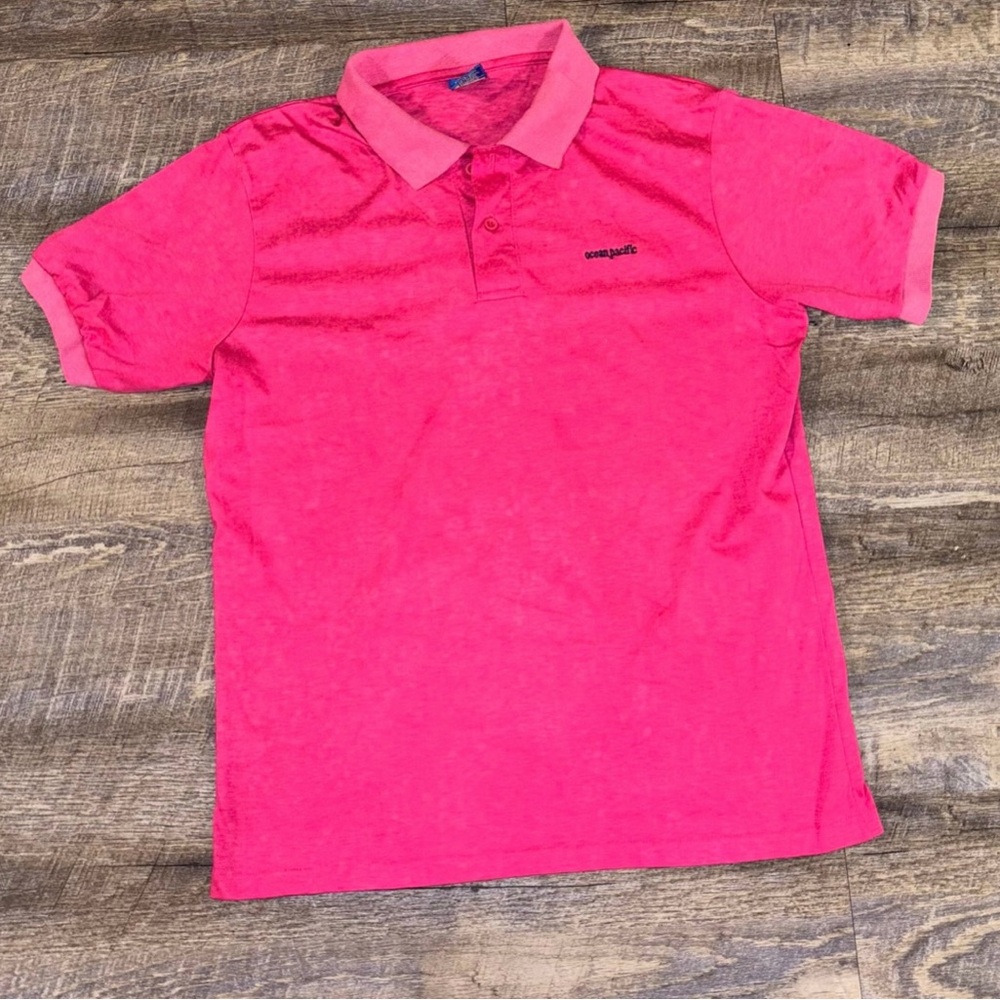 VINTAGE OCEAN PACIFIC OP PINK ABSTRACT POLO SHIRT SIZE LARGE